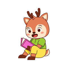 Vector Cute Cartoon Animal Reading Isolated Illustration