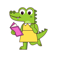 Vector Cute Cartoon Animal Reading Isolated Illustration