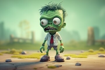 Unlikely Charm: Cute Adorable Cartoon Zombie in Cinematic Shot Generative AI