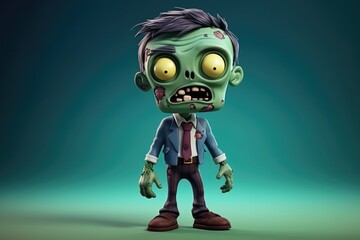 Unlikely Charm: Cute Adorable Cartoon Zombie in Cinematic Shot Generative AI