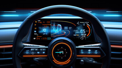 Obraz na płótnie Canvas close up view of digital futuristic car dashboard