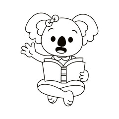 Vector Cute Cartoon Animal Reading Isolated Illustration