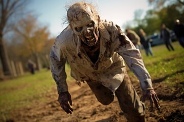 Obraz premium Zombie Charging Towards the Camera Generative AI