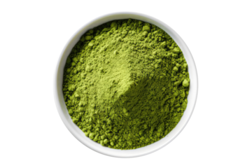 Bowl Vibrant Green Base, Matcha Powder, Spirulina, Hemp Seeds On White Plate, On Isolated Transparent Background, Png. Generative AI