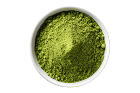 Bowl Vibrant Green Base, Matcha Powder, Spirulina, Hemp Seeds On White Plate, On Isolated Transparent Background, Png. Generative AI