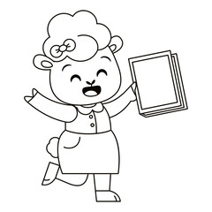 Vector Cute Cartoon Animal Reading Isolated Illustration