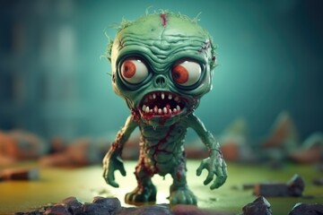 Unlikely Charm: Cute Adorable Cartoon Zombie in Cinematic Shot Generative AI