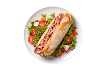 Italian Sub On White Plate, On Isolated Transparent Background, Png. Generative AI