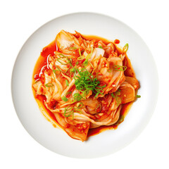 Kimchi On White Plate, On Isolated Transparent Background, Png. Generative AI