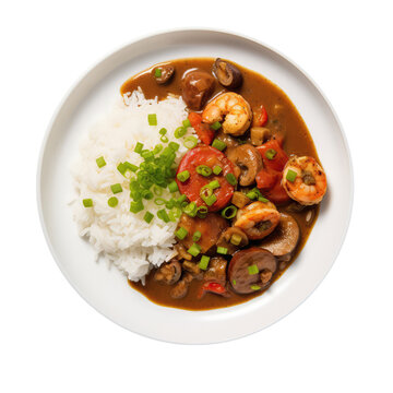 Gumbo On White Plate, On Isolated Transparent Background, Png. Generative AI