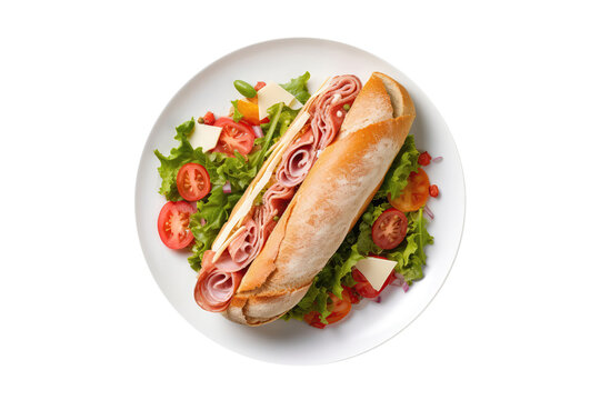 Italian Sub On White Plate, On Isolated Transparent Background, Png. Generative AI