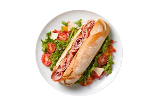 Italian Sub On White Plate, On Isolated Transparent Background, Png. Generative AI