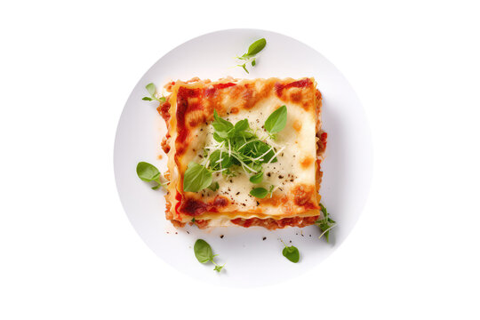 Lasagna On White Plate, On Isolated Transparent Background, Png. Generative AI