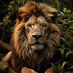 Obraz na płótnie Canvas Portrait of a magnificent lion, generative ai