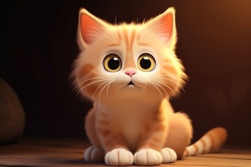 Fototapeta na wymiar Adorable 3D Cartoon Cat in Cinematic Lighting and Centered Position Generative AI
