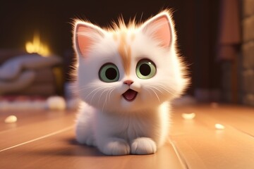 Obraz premium Adorable 3D Cartoon Cat in Cinematic Lighting and Centered Position Generative AI