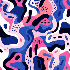Fototapeta na wymiar Doodle seamless pattern - Pink, blue and black and white, soft colors, abstract design. endless illustration. 