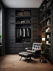 wardrobe in a loft-style apartment dark tones