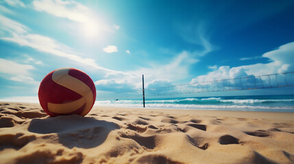 Obraz premium Beach Volley Ball on Sandy Beach. Outdoors Summer Sports.