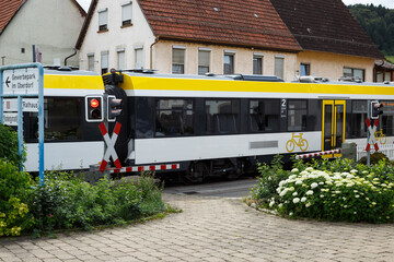 Fahrender Zug durch Neufra Hohenzollern im Landkreis Sigmaringen