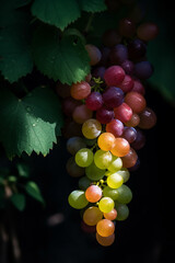 Bright grapes of rainbow colors with generative AI technology