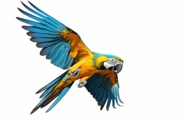A Blue-and-yellow macaw isolated on white background. Generate Ai - obrazy, fototapety, plakaty