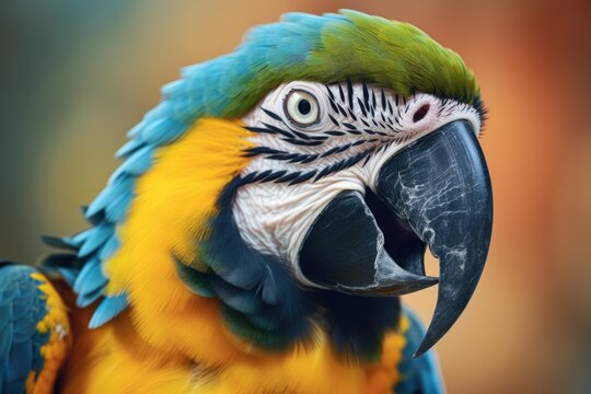 Close up of Blue and yellow Macaw. Generate Ai