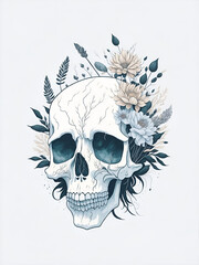 Obraz premium Scull in flowers. AI generated illustration