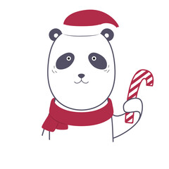 Cute panda in a hat and a scarf. Illustration on transparent background for cards, invitations, stickers, t-shirts