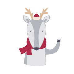 Cute deer in a hat and a scarf . Illustration on transparent background for cards, invitations, stickers, t-shirts