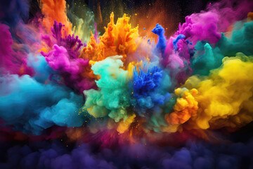 Obraz na płótnie Canvas Colorful Powder Clouds Forming Festive Rainbow Explosion. Generative AI