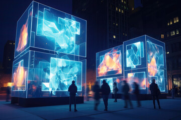 Bioluminescent Architectural Design And Augmented Reality Billboards. Generative AI
