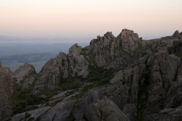 Unique view of the rock massif Los Gigantes in Cordoba, Argentina. View of the hills and rock textures with a beautiful sunset light.