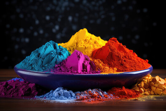 Bowl Overflowing With Variety Of Vibrant Powders. Generative AI