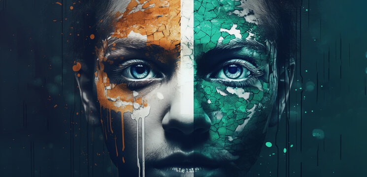 A human face painted in Indian colors. Generative AI