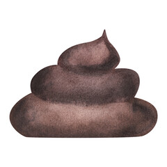 Brown poop. Watercolor illustration in cartoon style