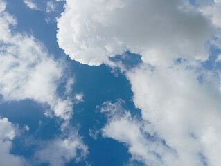 Obraz premium blue sky with white cloud background,Bfluffy cloud in the blue sky background,Clearing day and Good weather in the morning.meteorology, heaven, hope, peace, graphic resources, picturesque panoramic sc