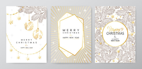 Christmas Poster set. Vector illustration of white Background with branches of Christmas tree - 623205557