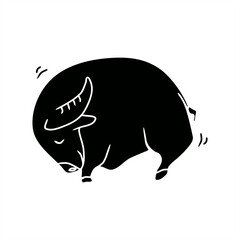 monochrome silhouette illustration of a round buffalo for an icon, logo or sign