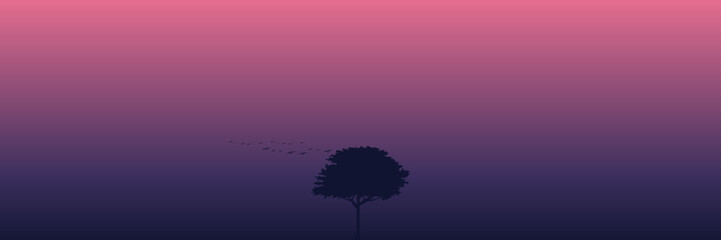 nature landscape scenery with tree silhouette gradient color sunset vector illustration good for wallpaper, background, backdrop, banner, and design template