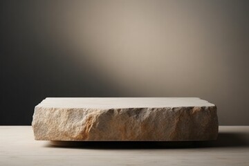 stone podium platform sitting on a table in front of a dark background, created by Generative AI