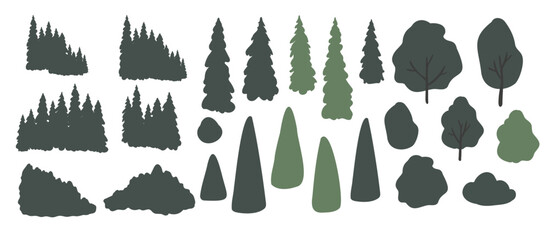 mountain landscape creator clipart, vector travel illustration, road trip clip art, mountain scene images in flat cartoon style, abstract nature, rock forest tourist hiking