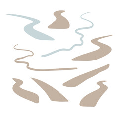 mountain landscape creator clipart, vector travel illustration, road trip clip art, mountain scene images in flat cartoon style, abstract nature, rock forest tourist hiking