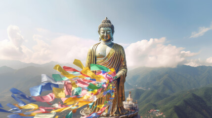 Obraz premium golden buddha in the mountains of tibet