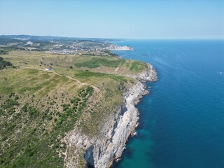 amazing drone shot of coastline with rocks near black sea in Turkey