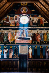 Fototapeta premium Izbuc monastery. Interior of the Church of the Holy Great Martyr George from Izbuc. Bihor, Romania.