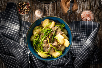 Gnocchi with mushroom sauce.