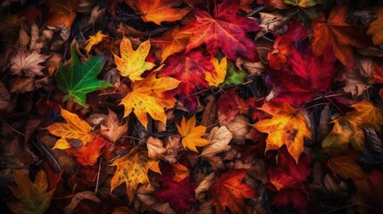 colorful autumn fall leaf viewing in the garden dry leaves background. generative ai