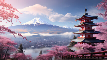 Obraz premium mount fuji sakura blossoms