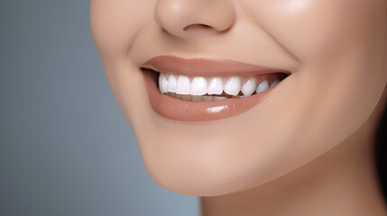 Fototapeta premium Close up of a woman's mouth, smiling woman white teeth 